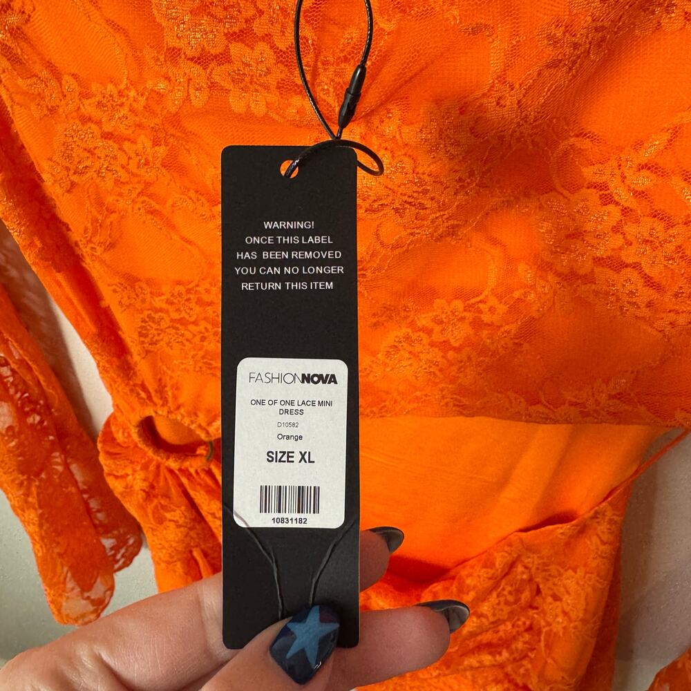Fashion Nova One of One Lace Mini Dress Orange XL Clubbing Cutout Miami NWT - Picture 6 of 8